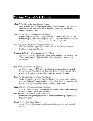 Various Martial Arts Forms