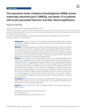 (DMG), Human Maternally Expressed Gene 3 (MEG3), and Apelin-12 in Patients with Acute Myocardial Infarction and Their Clinical Significance