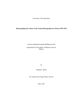 Early Female Photographers in Mexico 1870-1930 a Thesis