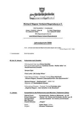 Jahresbericht 2009 Richard Wagner Verband Regensburg E.V