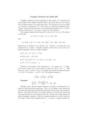 Complex Numbers for Math 305
