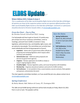 Elder Law & Disability Rights Section | ELDRS Update Winter 2021