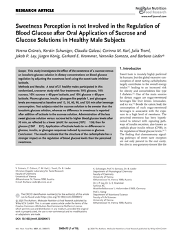 Sweetness Perception Is Not Involved in the Regulation of Blood Glucose After Oral Application of Sucrose and Glucose Solutions in Healthy Male Subjects