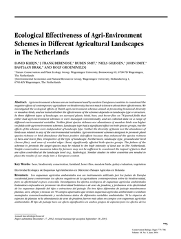 Ecological Effectiveness of Agri-Environment Schemes in Different Agricultural Landscapes in the Netherlands