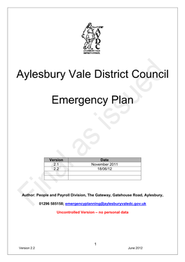 Aylesbury Vale District Council Emergency Plan