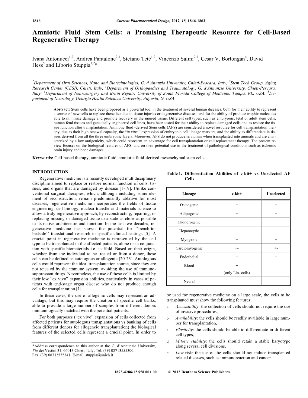 Amniotic Fluid Stem Cells: a Promising Therapeutic Resource for Cell-Based Regenerative Therapy