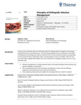 Principles of Orthopedic Infection Management PRICE $ 199.99, € 179.99 ISBN-13 9783132410756 PUB