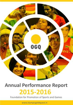 Annual Performance Report 2015-2016 Foundation for Promotion of Sports and Games