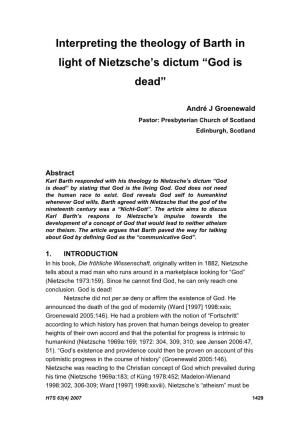 Interpreting the Theology of Barth in Light of Nietzsche's Dictum “God Is Dead”