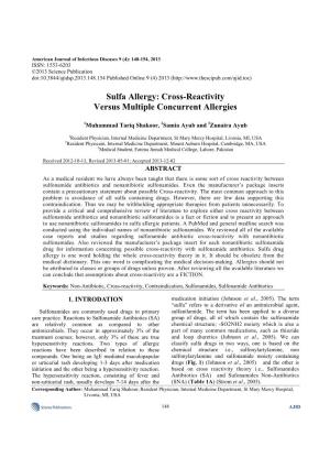 Sulfa Allergy: Cross-Reactivity Versus Multiple Concurrent Allergies