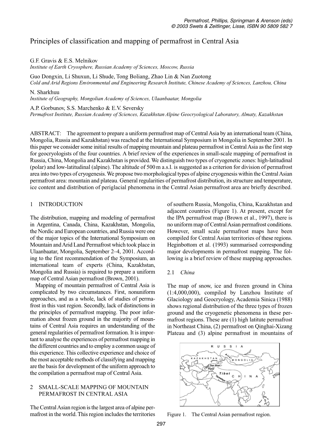 Principles of Classification and Mapping of Permafrost in Central Asia