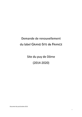 Demande De Renouvellement Du Label GRAND SITE De FRANCE Site Du