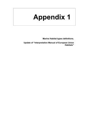 Appendix 1 : Marine Habitat Types Definitions. Update Of