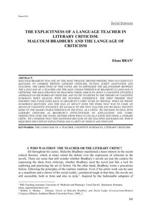 Τhe Explicitness of a Language Teacher in Literary Criticism