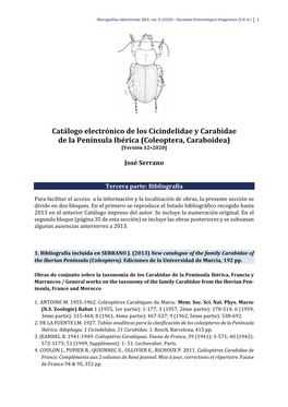 Catálogo Electrónico De Los Cicindelidae Y Carabidae De La Península Ibérica (Coleoptera, Caraboidea) [Versión 12•2020]