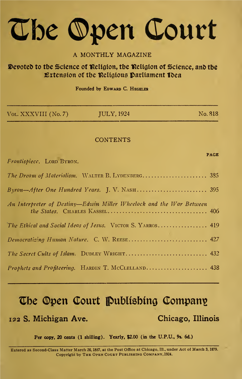 The Open Court Publishing Company, 1924