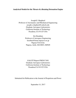 Analytical Models for the Thrust of a Rotating Detonation Engine Joseph