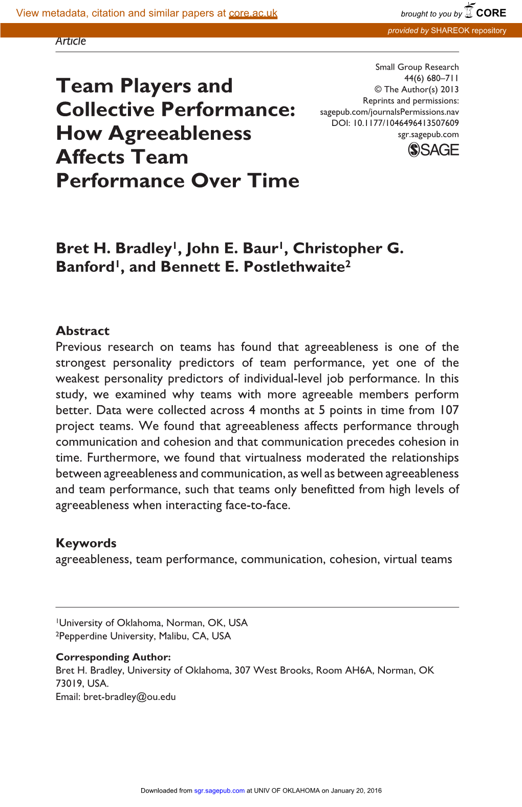 How Agreeableness Affects Team Performance Over Time