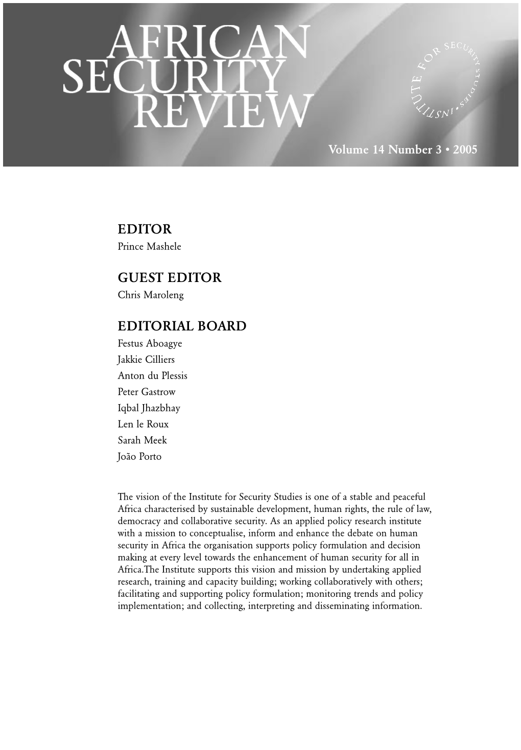 African Security Review, Vol 14 No 3