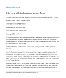 Interview with Ambassador Mercer Cook