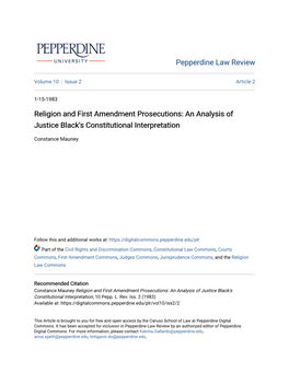 Religion and First Amendment Prosecutions: an Analysis of Justice Black's Constitutional Interpretation