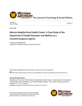 Mission Neighborhood Health Center: a Case Study of the Department of Health Education and Welfare As a Counterinsurgency Agency