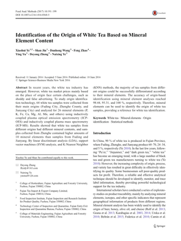 Identification of the Origin of White Tea Based on Mineral Element Content