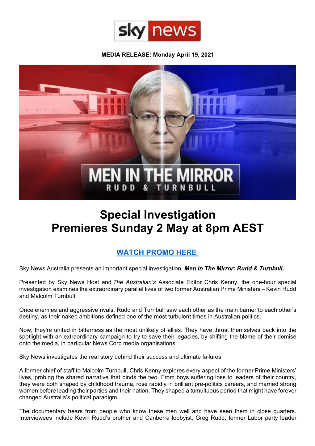 Special Investigation Premieres Sunday 2 May at 8Pm AEST