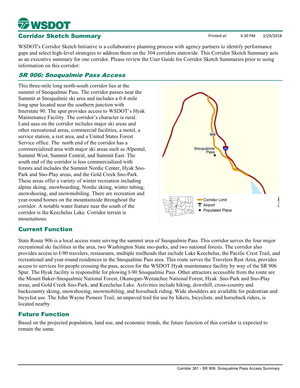 SR 906: Snoqualmie Pass Access Corridor Sketch Summary