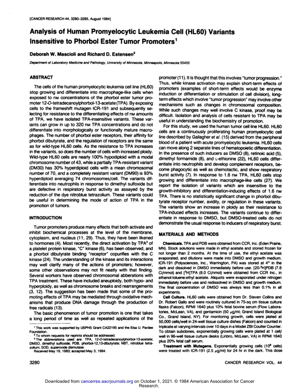 HL60) Variants Insensitive to Phorbol Ester Tumor Promoters1