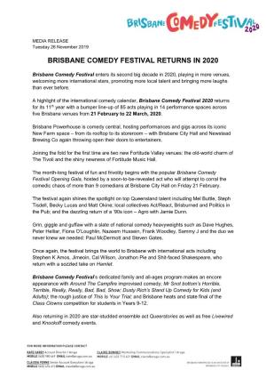 Brisbane Comedy Festival Returns in 2020