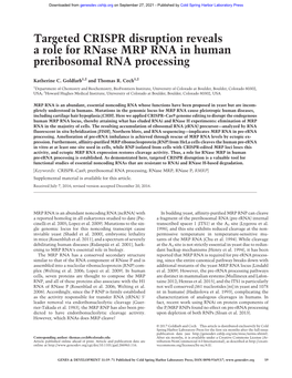 Targeted CRISPR Disruption Reveals a Role for Rnase MRP RNA in Human Preribosomal RNA Processing