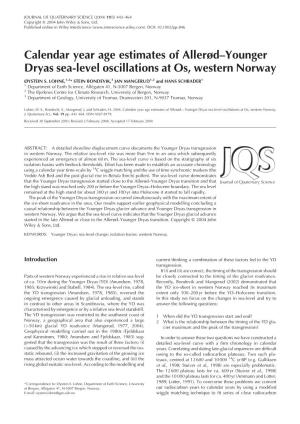 Calendar Year Age Estimates of Allerød-Younger Dryas Sea-Level