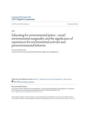 Educating for Environmental Justice