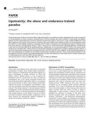 PAPER Lipotoxicity: the Obese and Endurance-Trained Paradox