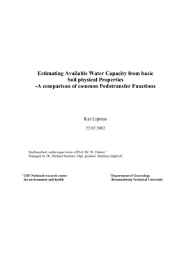 Estimating Available Water Capacity from Basic Soil Physical Properties -A Comparison of Common Pedotransfer Functions