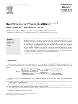 Hypernatremia in Critically Ill Patients