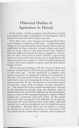 Historical Outline of Agriculture in Hawaii