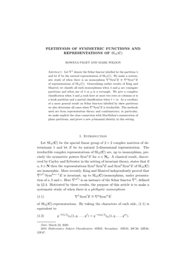 Plethysms of Symmetric Functions and Representations of Sl2(C)