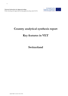 Country Analytical Synthesis Report Key Features in VET Switzerland