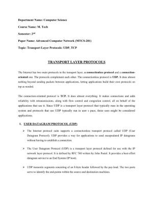 (MTCS-201) Topic: Transport Layer Protocols: UDP