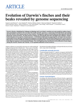 Lamichhaney Et Al. 2015. Evolution of Darwin's Finches and Their Beaks