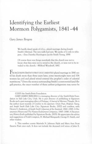 Identifying the Earliest Mormon Polygamists, 1841-44