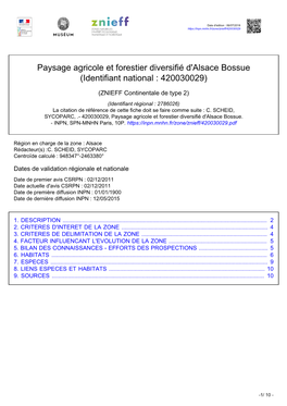 Paysage Agricole Et Forestier Diversifié D'alsace Bossue (Identifiant National : 420030029)