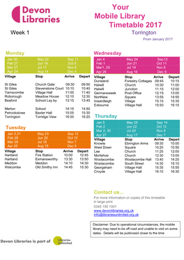 Your Mobile Library Timetable 2017