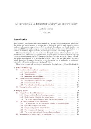 An Introduction to Differential Topology and Surgery Theory