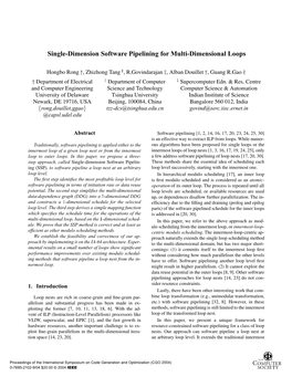 Single-Dimension Software Pipelining for Multi-Dimensional Loops