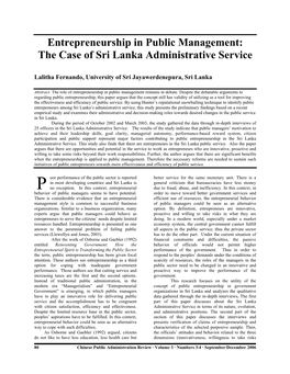 The Case of Sri Lanka Administrative Service