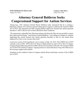 Attorney General Balderas Seeks Congressional Support for Autism