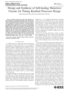 Design and Synthesis of Self-Healing Memrisive Circuits for Timing Resilient Processor Design Shuyu Kong, Hai Zhou and Jie Gu Northwestern University